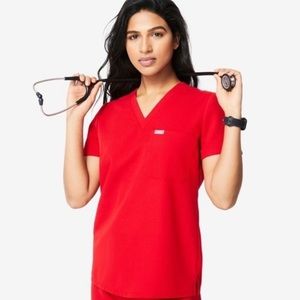 Figs Pop Red One Pocket Catarina Scrub Top